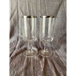 Pair Of Vintage Stemmed Cocktail Silver Rim Glasses 6.25" Tall Champagne Wine
